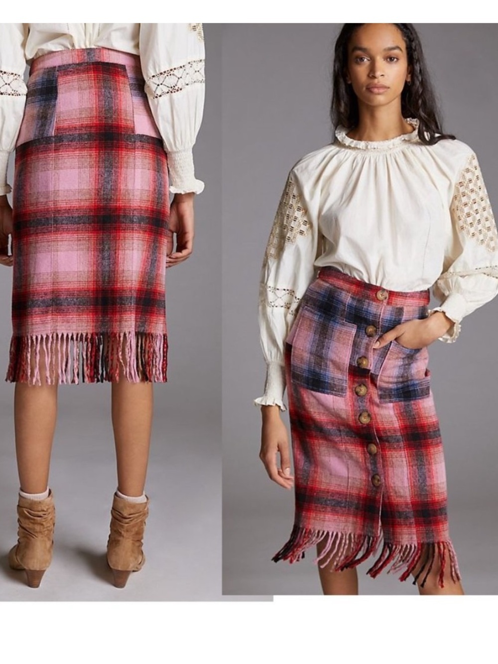 Anthropologie Maeve Fringed Plaid Mini Skirt Size 6